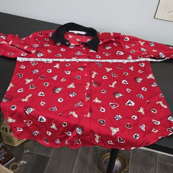 French Rendez Vous Scarlet Print Red Double Cuffs Fun Dear Print Plus Size 16 - Picture 9 of 10